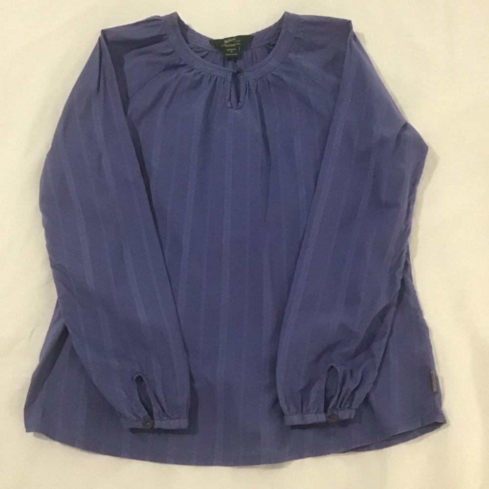 Woolrich Blue Linwood Cotton Peasant Style Top w/Keyhole Neckline, Size M